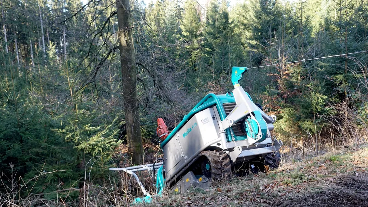 Pfanzelt Moritz with its auxiliary front winch on a steep bank